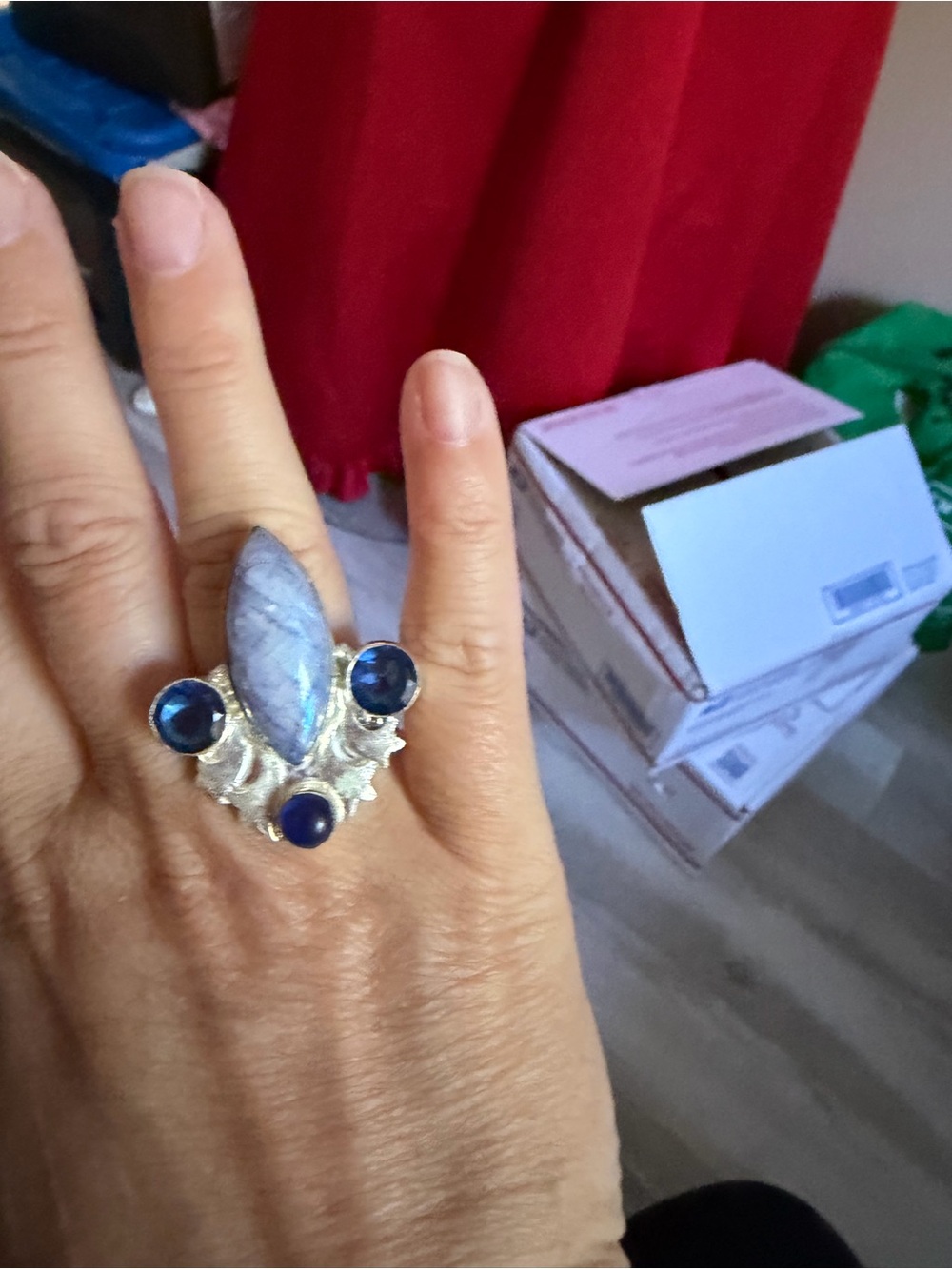 Sterling Silver Labradorite and Blue Stone Statement Ring